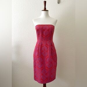 J. Crew Red & Purple Paisley Strapless Ella Dress Size 0
